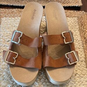 Dr. Scholl's Brown Double-Buckle Suede Slide Mules